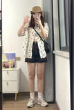 Short Sleeve Little Flowers Pattern Blouse Shirt