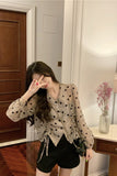 Long Sleeve Dot Pattern Chiffon Blouse Shirts