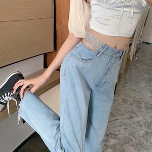 High Waist Pearl Hollow Out Jeans Pants
