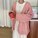 Loose V-Neck Pink Cardigan Sweater