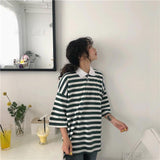 Vintage Stripes Loose Style Turn Down Collar Shirt