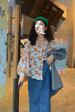 Flower Pattern Casual Chiffon Blouse Shirt