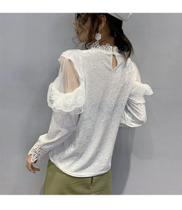 High Neck Lace Mesh Elegant Blouse Shirts