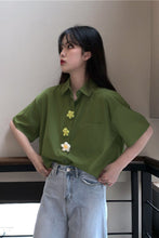 Flower Button Style Short Sleeve Blouse Shirt