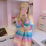 Long Sleeve Loose Rainbow Striped Sweatshirt