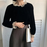 Stitching Lace Long Sleeve Loose Shirt
