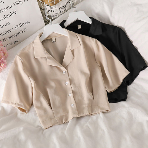 Sexy V-Collar Cropped Slim Shirt