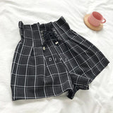 Solid Retro Plaid Lace Up Wide Leg Shorts