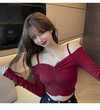 Sexy Long Sleeve Slash Neck Slim Shirts