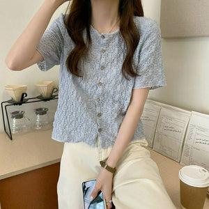 Short Sleeve Hollow Out Retro Blouse Shirts