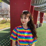 Rainbow Stripe Loose O Neck Shirt