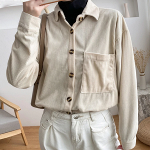 Button Up Solid Corduroy Loose Shirt