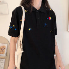 Planet Embroidered Polo Loose Shirt