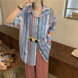 Retro Striped Vintage Blouse Shirt