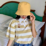 Cute Cartoon Striped Turn Down Collar Shirt