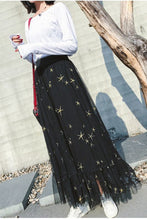 Stars Embroidery Tulle Mesh Pleated Skirt