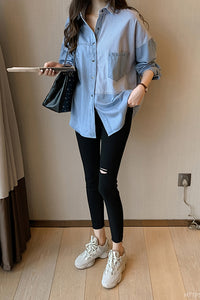 Loose Striped Denim Blouse Shirt