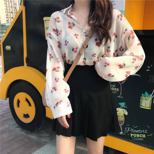 Fresh Floral Pattern Elegant Long Sleeve Blouse Shirt