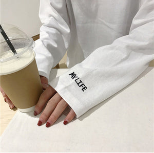 Letter Embroidered Simple Long Sleeve Shirt