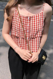 Sweet Plaid Vintage Buttons Sleeveless Tops