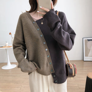 Two Colors Irregular Style Long Sleeve Sweater