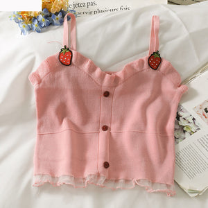 Strawberry Embroidered Camisole Crop Tops