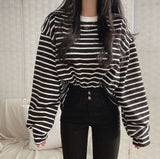 Long Sleeve Basic Striped Casual Sweatshirt