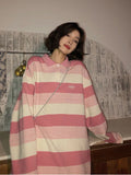 Long Sleeve Pink Striped Polo Collar Shirt