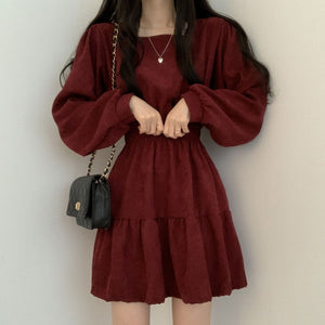 Long Sleeve Square Collar Solid Colors Dress