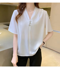 V-Neck Flare Sleeve Office Blouse Shirt