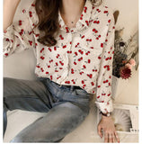 Cherries Full Printed Long Sleeve Blouse Shirt