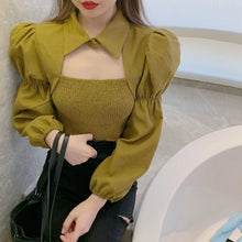 Long Sleeve Hollow Out Puff Sleeve Blouse Shirt
