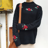 Rose Embroidered Pullover Sweater