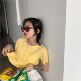 Short Sleeve Knitted Slim Cropped Shirt
