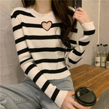 Love Shape Hole Casual Striped Sweater