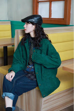 Solid Green Color Corduroy Basic Jacket