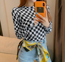 Checkerboard Pattern Slim Thin Long Sleeve Shirt