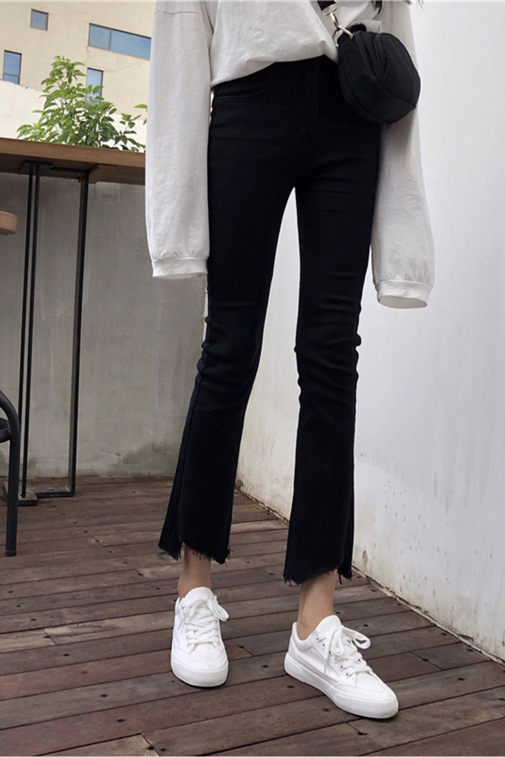 High Waist Slim Ankle Length Black Jeans