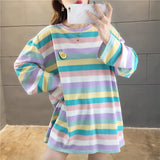 Fruits Printed Stripe Oversize Long Sleeve Shirt