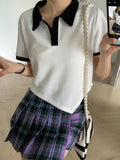 Short Sleeve Asymmetric Turn Down Collar Shirt