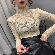 Turtleneck Stretchy Hollow Out Lace Tops