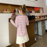 Long Sleeve Rainbow Striped O-Neck Shirt
