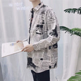 Long Sleeve Newspaper Pattern Shirt