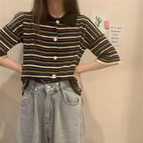 Short Sleeve Striped Colors Collar Shirt