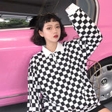 Vintage Checkered Loose Polo Collar Shirt