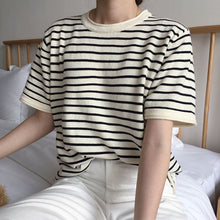 Beautiful Black White Striped O Neck Shirt
