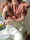 Short Sleeve Elegant Square Collar Blouse Shirt