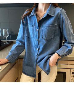 Loose Vintage Denim Elegant Blouse Shirt