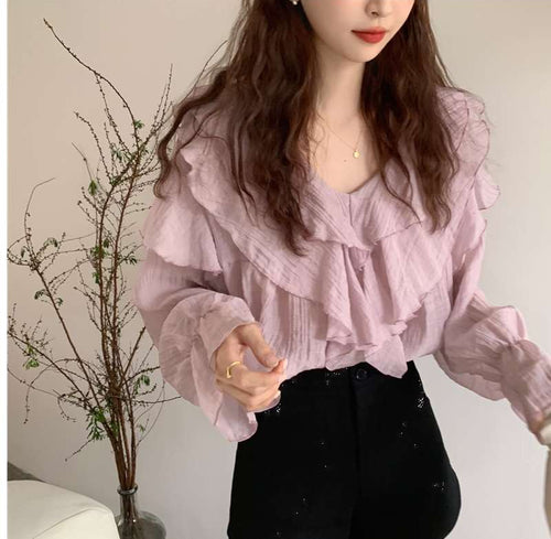 Long Sleeve Ruffles Elegant Blouse Shirt