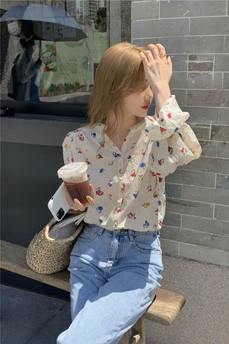 Long Sleeve Sweet Floral Blouse Shirts